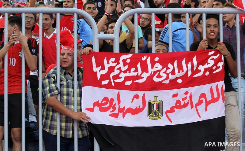 Supporters of Egypt attend the World Cup 2018 Africa qualifying football match between Egypt and Congo at the Borg al-Arab stadium in Alexandria on October 8, 2017. Photo by Amr Sayed