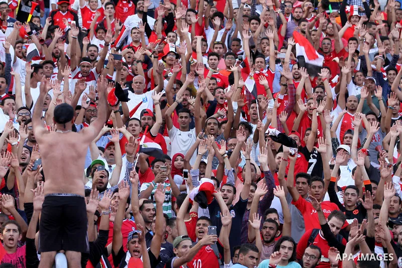 Supporters of Egypt attend the World Cup 2018 Africa qualifying football match between Egypt and Congo at the Borg al-Arab stadium in Alexandria on October 8, 2017. Photo by Amr Sayed