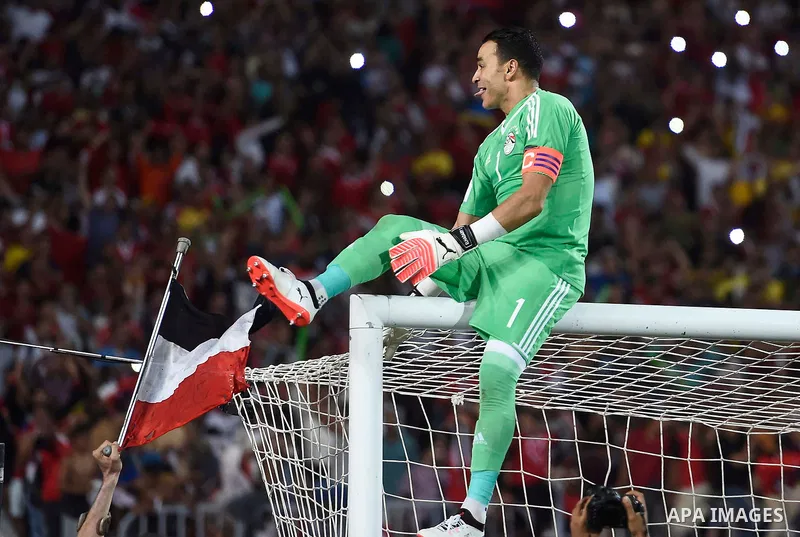 Essam El Hadary of Egypt celebrates after winning the 2018 FIFA World Cup qualification match between Egypt and Congo at the Borg El-Arab Stadium in Alexandria, Egypt, Oct. 8, 2017. Egypt won 2-1 and qualified to the Wor...