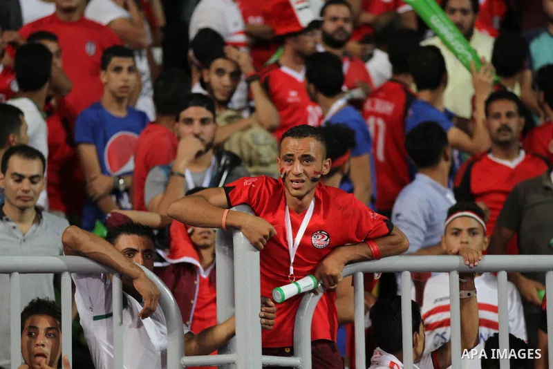 Supporters of Egypt celebrate after the 2018 FIFA World Cup qualification match between Egypt and Congo at the Borg El-Arab Stadium in Alexandria, Egypt, Oct. 8, 2017. Egypt won 2-1 and qualified to the World Cup finals....
