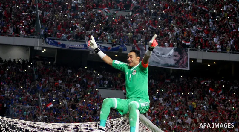 Essam El Hadary of Egypt celebrates after winning the 2018 FIFA World Cup qualification match between Egypt and Congo at the Borg El-Arab Stadium in Alexandria, Egypt, Oct. 8, 2017. Egypt won 2-1 and qualified to the Wor...