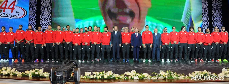 Egyptian President Abdel Fattah al-Sisi honors players of his country's national football team in Cairo, following their win over Congo and securing a place at the 2018 World Cup in Russia, on October 9,2017. Egypt last...