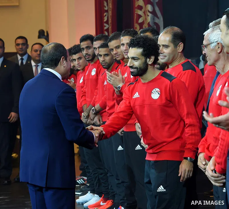 Egyptian President Abdel Fattah al-Sisi honors players of his country's national football team in Cairo, following their win over Congo and securing a place at the 2018 World Cup in Russia, on October 9,2017. Egypt last...