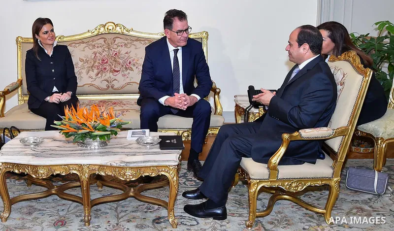 Egyptian President Abdel Fattah al-Sisi meets with German Federal Minister of Economic Cooperation and Development Gerd Muller, in Cairo, Egypt, on October 10, 2017. Photo by Egyptian President Office