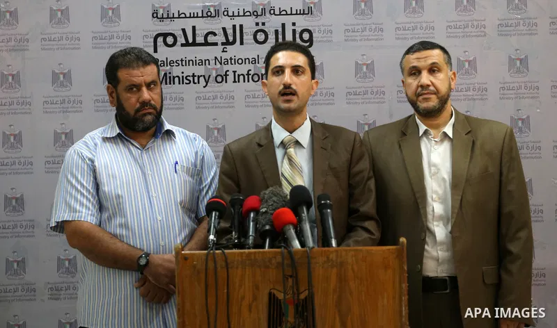 Head of the union staff, Jacob Ghandour speaks during a press conference, in Gaza city, on October 24, 2017. Photo by Mohammed Asad