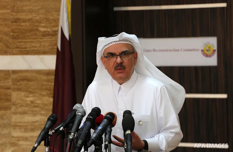 Qatar's Ambassador to the Palestinian Authority, Mohammed Al Emadi speaks during a press conference, in Gaza city, on October 24, 2017. Photo by Mohammed Asad