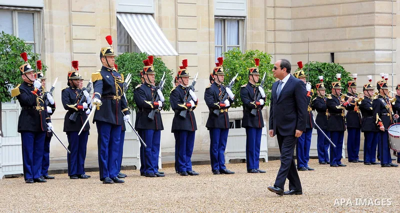 Egypt's President Abdel Fattah al-Sisi reviews the guard of honour upon his arrival at the Elysee Palace in Paris, on October 24, 2017 ahead of a meeting with French President Emmanuel Macron. Photo by Egyptian President...