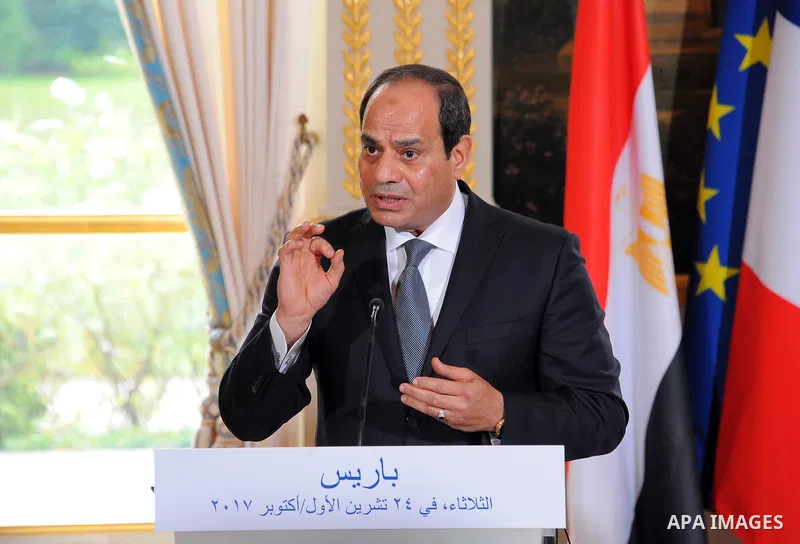 French President Emmanuel Macron and Egyptian President Abdel Fattah al-Sisi during press conferenceat Elysee Palace on October 24, 2017. Photo by Egyptian President Office