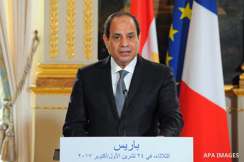French President Emmanuel Macron and Egyptian President Abdel Fattah al-Sisi during press conferenceat Elysee Palace on October 24, 2017. Photo by Egyptian President Office