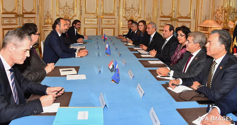 Egyptian President Abdel-Fattah el-Sissi, visits the headquarters of the French Foreign and Foreign Affairs Ministry, in Paris on October 24, 2017. Photo by Egyptian President Office