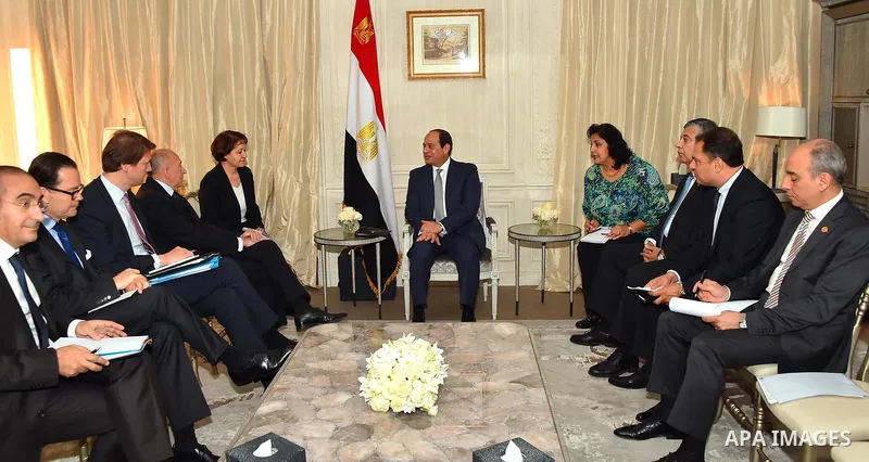 Egyptian President Abdel Fattah al-Sisi meets with French Interior Minister Gerard Collomb in Paris, France, October 26, 2017. Photo by Egyptian President Office