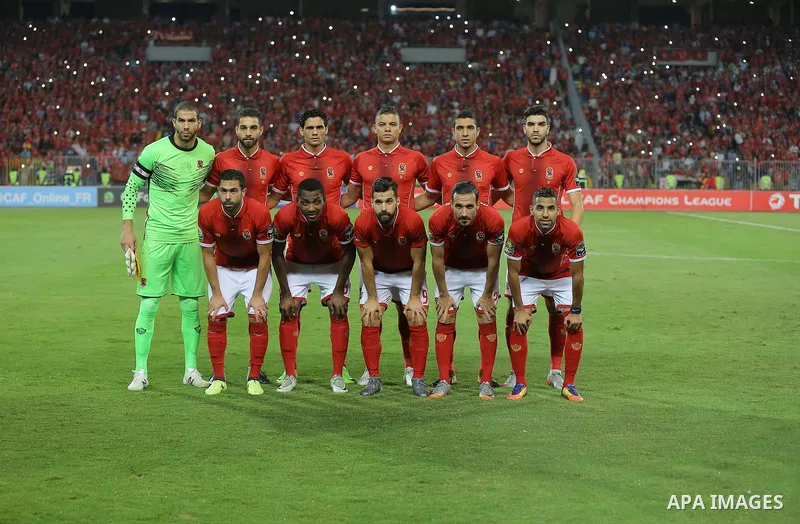 Egypt's Al-Ahly and Wydad Casablanca players compete during the CAF Champions League final football match between Al-Ahly vs Wydad Casablanca at the Borg El Arab Stadium in Alexandria on October 28, 2017. Photo by String...