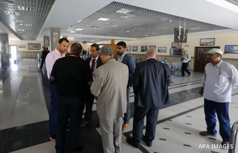 A delegation from the Bank of Palestine arrive at the Rafah border crossing, in the southern Gaza Strip, 31 October 2017. Hamas on 31 October handed over control of the Rafah Border Crossing to the Palestinian authority...