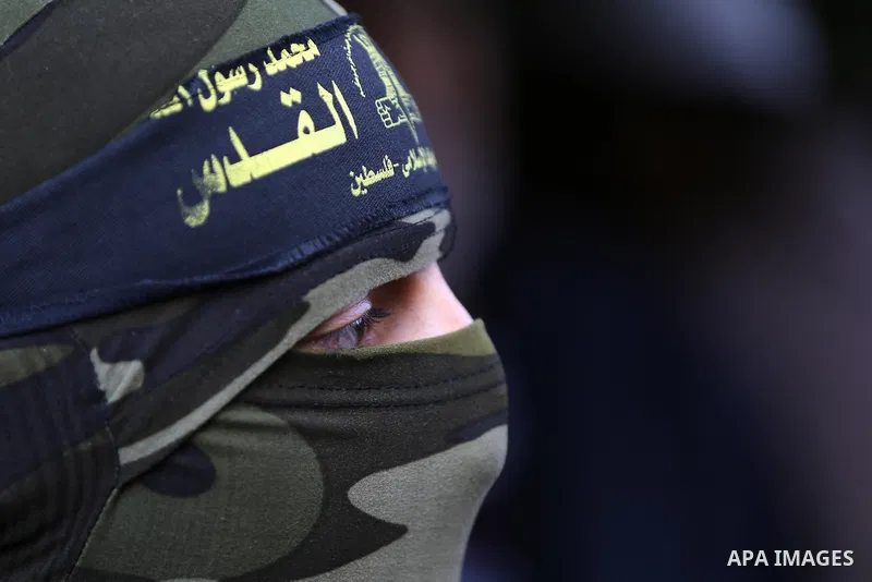 Palestinian Islamic Jihad militants attend the funeral of comrades killed in an Israeli operation to blow up a tunnel stretching from the Gaza Strip into Israel at the Bureij refugee camp, in central Gaza, on October 31,...