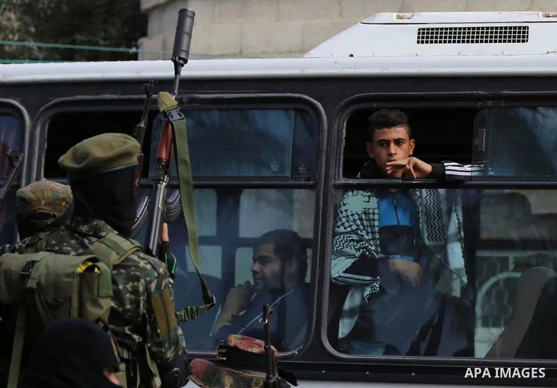 Palestinian Islamic Jihad militants attend the funeral of comrades killed in an Israeli operation to blow up a tunnel stretching from the Gaza Strip into Israel at the Bureij refugee camp, in central Gaza, on October 31,...