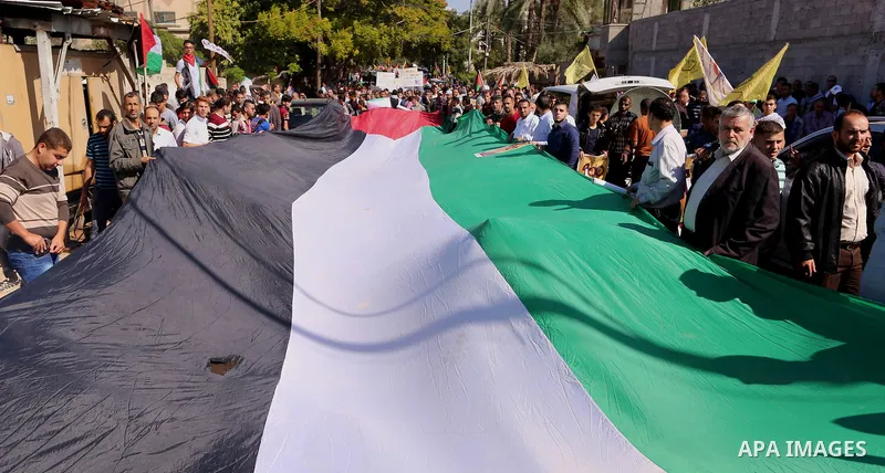 Palestinians take part in a protest against the 100th anniversary of Britain's Balfour Declaration in Gaza City on November 2, 2017, which helped lead to Israel's creation and the Israeli-Palestinian conflict. Palestinia...