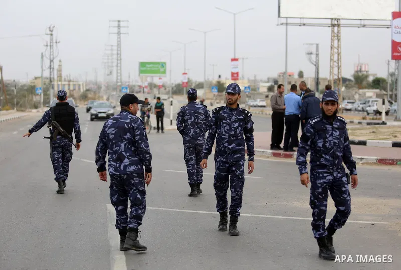 Palestinian policemen stand guard at the Rafah border crossing with Egypt, under the control of the Palestinian Authority, in the southern Gaza Strip on November 18, 2017, as it opened for three days for the first time s...