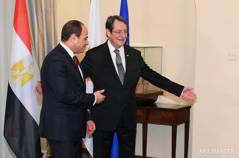 Cypriot President Nicos Anastasiades meets with Egyptian President Abdel Fattah al-Sisi at the presidential palace in the capital Nicosia, on November 20, 2017. Photo by Egyptian President Office