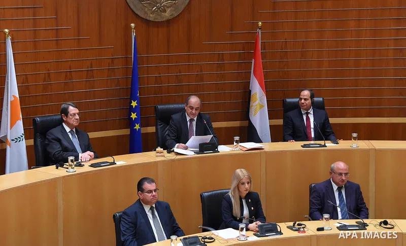 Egyptian President Abdel Fattah al-Sisi visits the Cypriot parliament in the capital Nicosia on November 20, 2017. Photo by Egyptian President Office