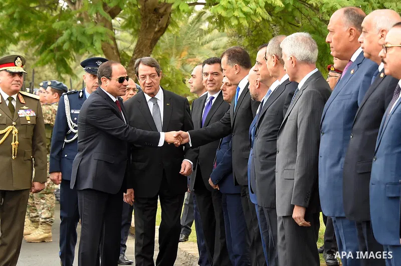 Egyptian President Abdel Fattah al-Sisi is welcomed by Cypriot officials in the capital Nicosia, on November 20, 2017. Photo by Egyptian President Office