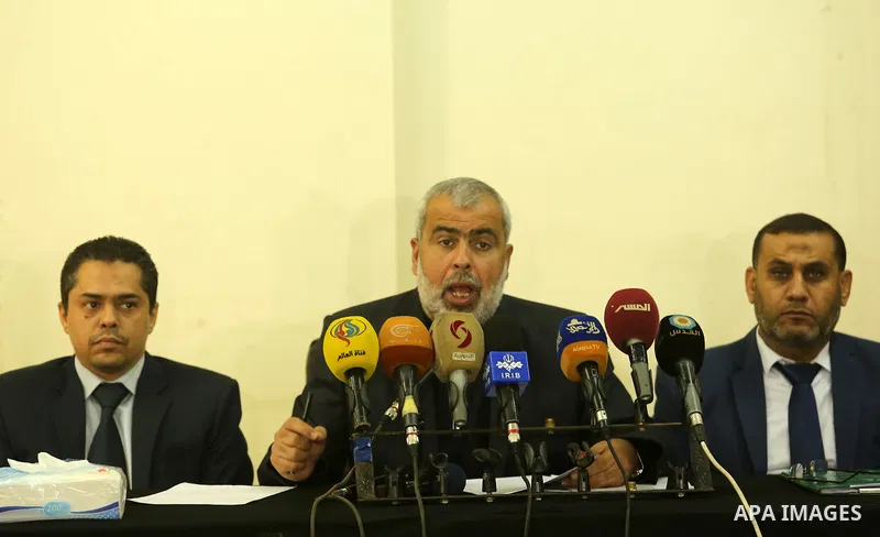 The leader of Al-Ahrar movement, Khaled Abu Hilal, speaks during a press conference in Gaza city, on November 26, 2017. Photo by Ashraf Amra