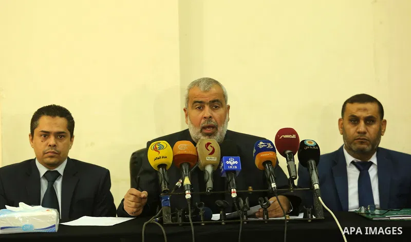 The leader of Al-Ahrar movement, Khaled Abu Hilal, speaks during a press conference in Gaza city, on November 26, 2017. Photo by Ashraf Amra