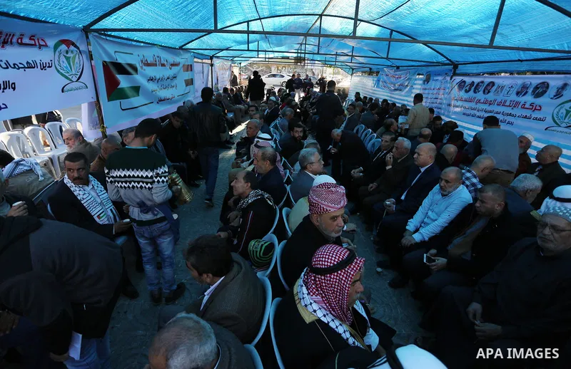 Palestinians take part in a mourning tent set up for people to pay their respects to the Egyptian victims after the deadly attack on a mosque in Egypt's Sinai, on November 26, 2017 in Gaza city. According to latest repor...