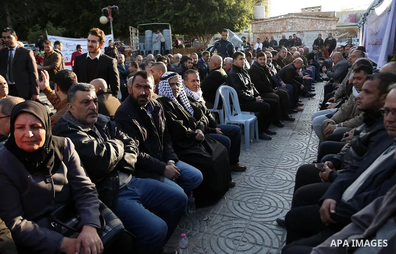 Palestinians take part in a mourning tent set up for people to pay their respects to the Egyptian victims after the deadly attack on a mosque in Egypt's Sinai, on November 26, 2017 in Gaza city. According to latest repor...