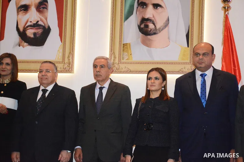Egypt's Minister of Trade and Industry Tarek Qabil take part in a celebration of the 46th Emirati National Day, in Cairo, Egypt on December 02, 2017. Photo by Amr Sayed