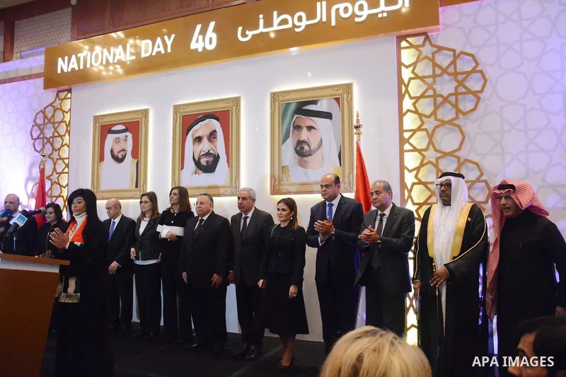 Egypt's Minister of Trade and Industry Tarek Qabil take part in a celebration of the 46th Emirati National Day, in Cairo, Egypt on December 02, 2017. Photo by Amr Sayed