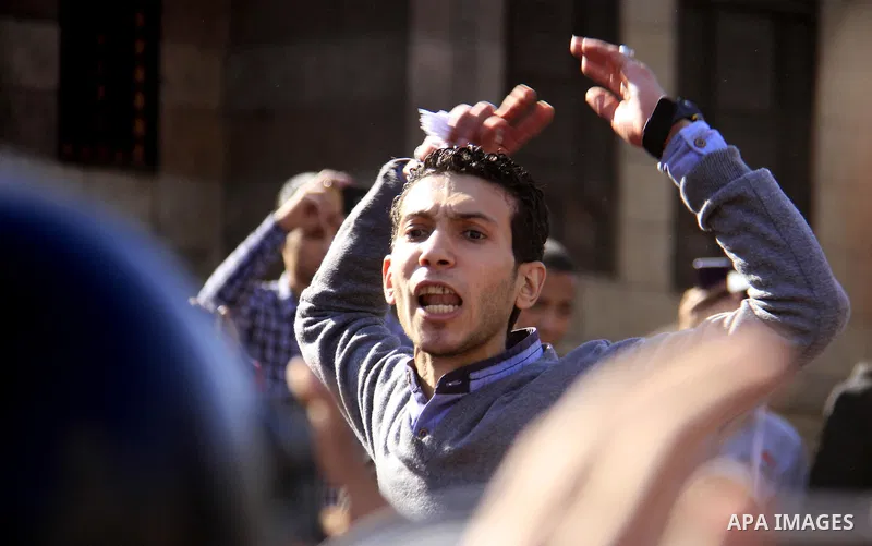 Egyptian Protestors shout slogans during a demonstration against US President Donald Trump's decision to recognize Jerusalem as the capital of Israel at al-Azhar mosque in Cairo on December 8, 2017. Tens of thousands of...