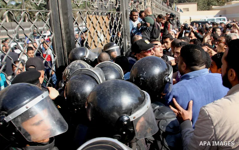 Egyptian Protestors shout slogans during a demonstration against US President Donald Trump's decision to recognize Jerusalem as the capital of Israel at al-Azhar mosque in Cairo on December 8, 2017. Tens of thousands of...
