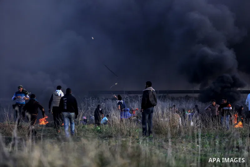 Palestinian protesters clash with Israeli security forces near the Israel-Gaza border east of Gaza City on December 29, 2017, as demonstrations continue over the US president's controversial recognition of Jerusalem as I...