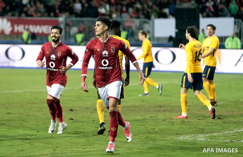 Egypt's Al-Ahly and Spain's Atletico Madrid players compete during the friendly football match at Borg al-Arab Stadium, near Alexandria, on December 30, 2017. Photo by Stringer
