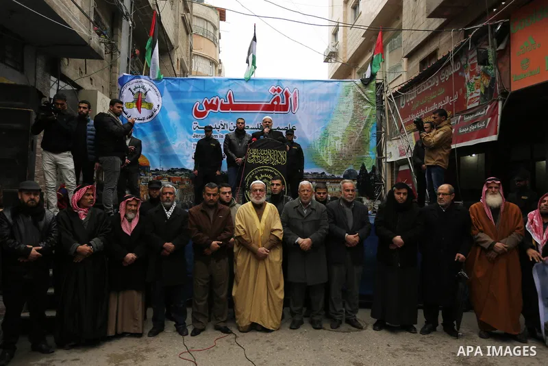 Palestinian supporters of Islamic Jihad movement take part during a protest against U.S. President Donald Trump's decision to recognise Jerusalem as the capital of Israel, in Khan Younis in the southern Gaza stirp on Jan...