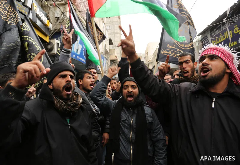 Palestinian supporters of Islamic Jihad movement take part during a protest against U.S. President Donald Trump's decision to recognise Jerusalem as the capital of Israel, in Khan Younis in the southern Gaza stirp on Jan...
