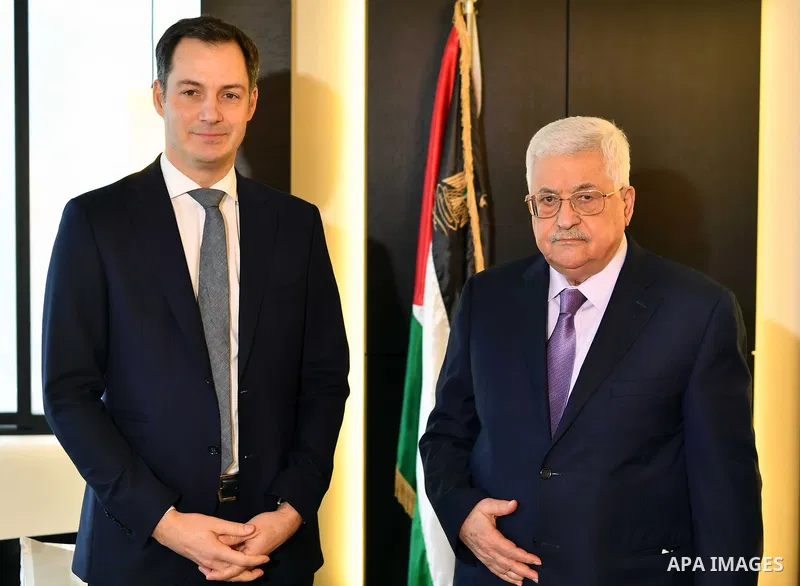 Palestinian President Mahmud Abbas meets with Belgian Vice-Prime Minister Alexander De Croo in Brussels, on January 22, 2018. Palestinian leader Mahmud Abbas on January 22 urged EU member states to "swiftly" grant offici...