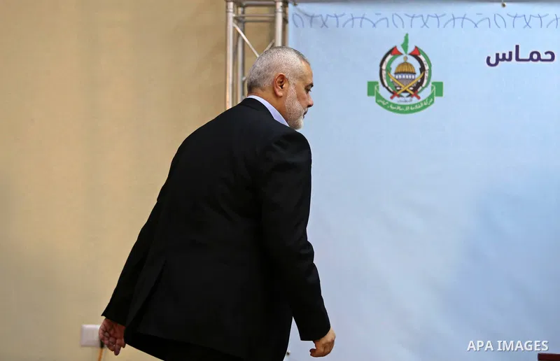 Hamas' leader Ismail Haniya arrives before a press conference in Gaza city on January 23, 2018. Photo by Ashraf Amra