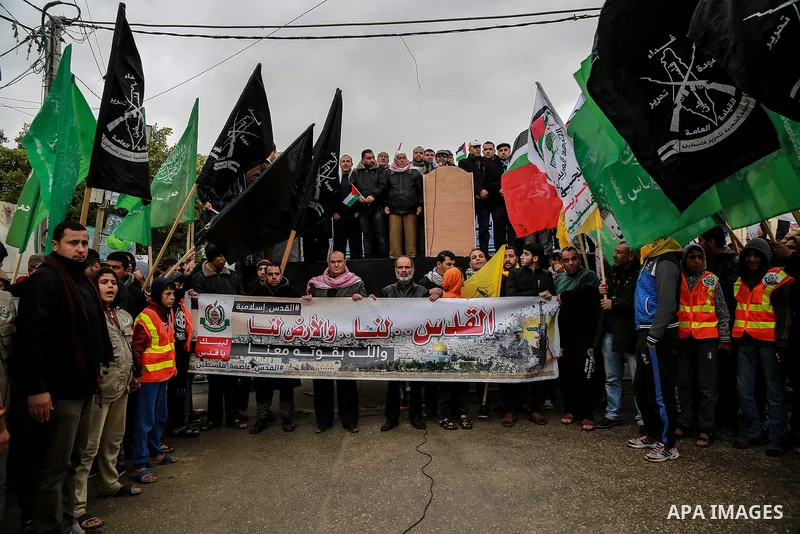 Palestinians take part in a protest against US President Donald Trump's decision to recognise Jerusalem as the capital of Israel, in Jabalia in the northern Gaza Strip on January 26, 2018. Photo by Mohammed Dahman