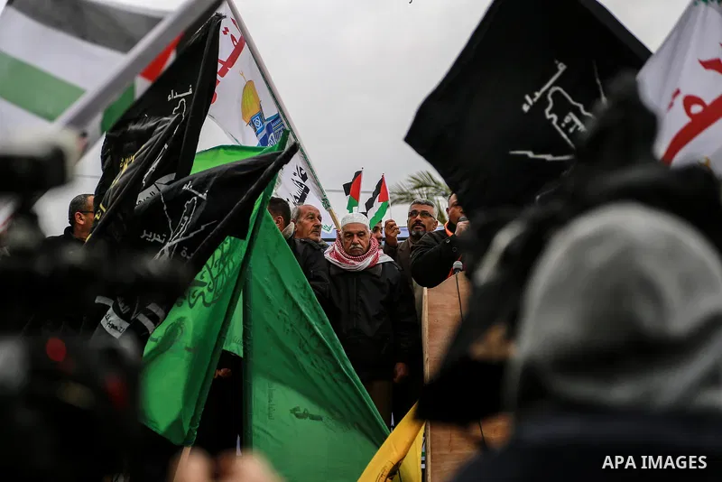 Palestinians take part in a protest against US President Donald Trump's decision to recognise Jerusalem as the capital of Israel, in Jabalia in the northern Gaza Strip on January 26, 2018. Photo by Mohammed Dahman