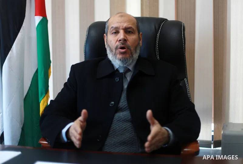 Senior Hamas leader Khalil al-Hayah speaks during an interview at his office in Gaza city on January 28, 2018. Al-Hayah said that Hamas movement seek to end the division and achieve national reconciliation with Fatah mov...
