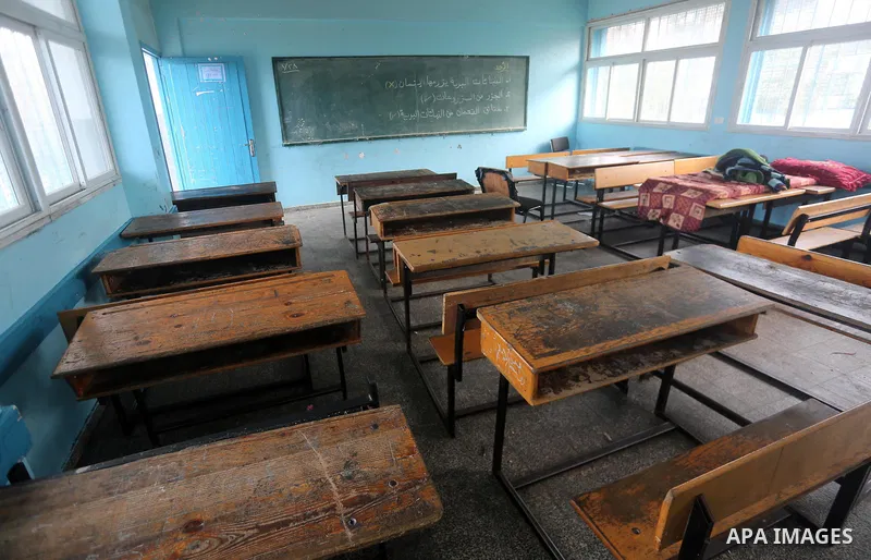 A view into a closed school during the strike against froze tens of millions of dollars in contributions to the United Nations Relief and Work Agency (UNRWA), in Gaza city on January 29, 2018. Photo by Mohammed Asad