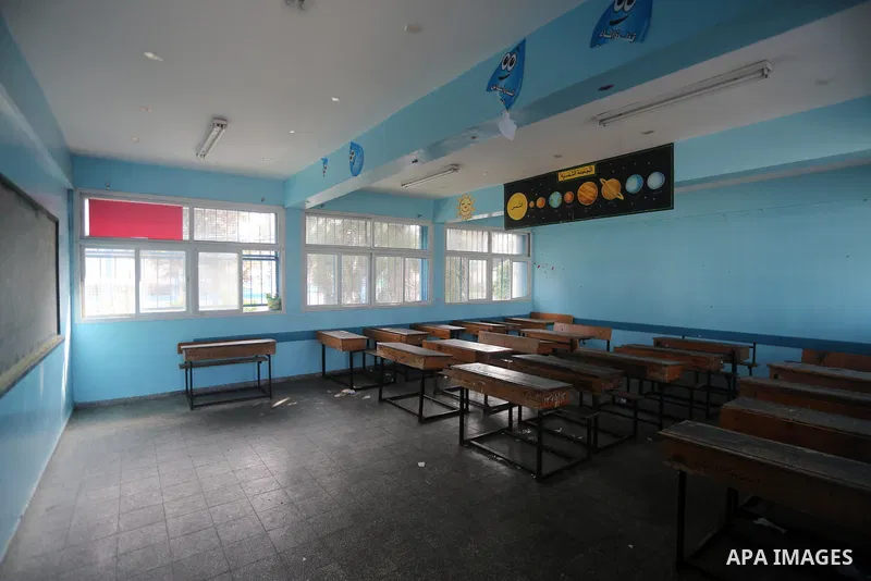 A view into a closed school during the strike against froze tens of millions of dollars in contributions to the United Nations Relief and Work Agency (UNRWA), in Gaza city on January 29, 2018. Photo by Mohammed Asad