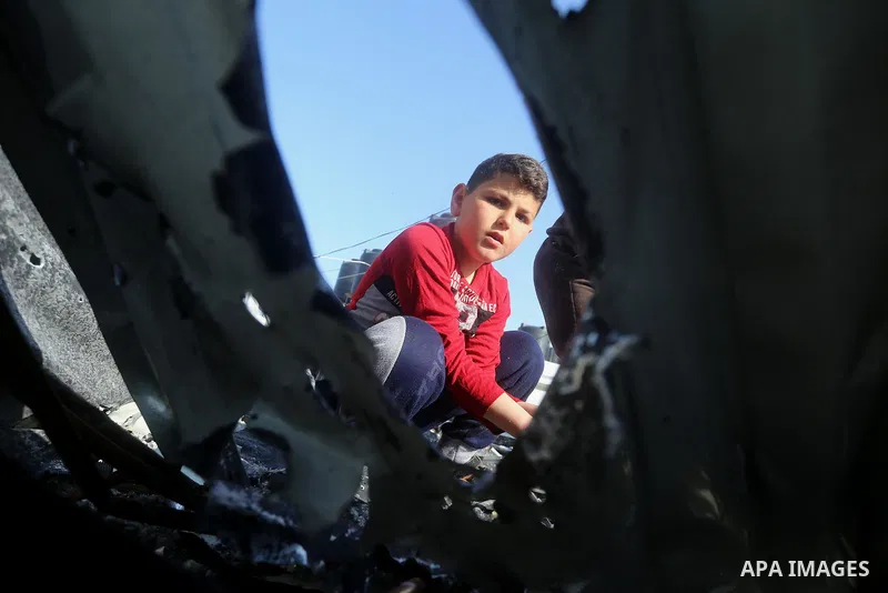 Palestinians check the damage after an attack carried out by the Israeli army in Beit Hanun in the northern Gaza Strip on February 2, 2018. Israeli forces struck a Hamas position in Gaza early today after a rocket was fi...