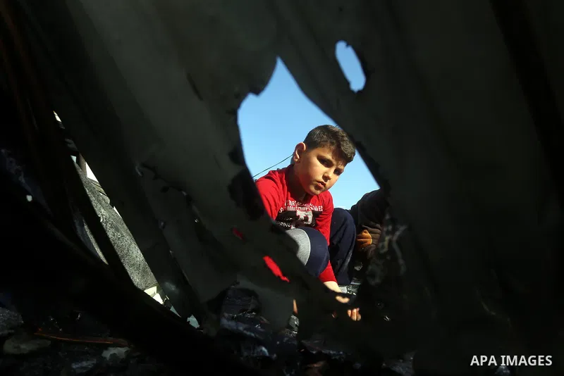 Palestinians check the damage after an attack carried out by the Israeli army in Beit Hanun in the northern Gaza Strip on February 2, 2018. Israeli forces struck a Hamas position in Gaza early today after a rocket was fi...