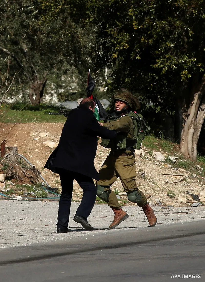 Palestinian protesters clash with Israeli security forces following a demonstration near the Hawara checkpoint, south of the West Bank city of Nablus on February 2, 2018, as demonstrations continue over the US president'...