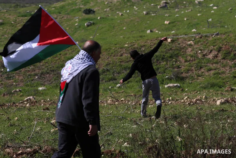 Palestinian protesters clash with Israeli security forces following a demonstration near the Hawara checkpoint, south of the West Bank city of Nablus on February 2, 2018, as demonstrations continue over the US president'...