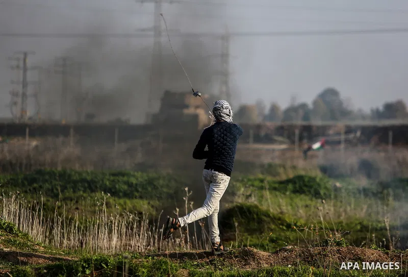 Palestinian protesters clash with Israeli security forces near the border with Israel, east of Gaza City on February 2, 2018 as demonstrations continue over the US president's controversial recognition of Jerusalem as Is...