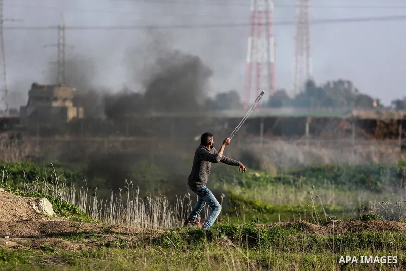 Palestinian protesters clash with Israeli security forces near the border with Israel, east of Gaza City on February 2, 2018 as demonstrations continue over the US president's controversial recognition of Jerusalem as Is...