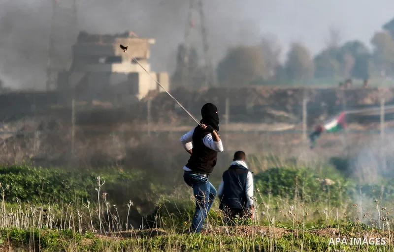 Palestinian protesters clash with Israeli security forces near the border with Israel, east of Gaza City on February 2, 2018 as demonstrations continue over the US president's controversial recognition of Jerusalem as Is...
